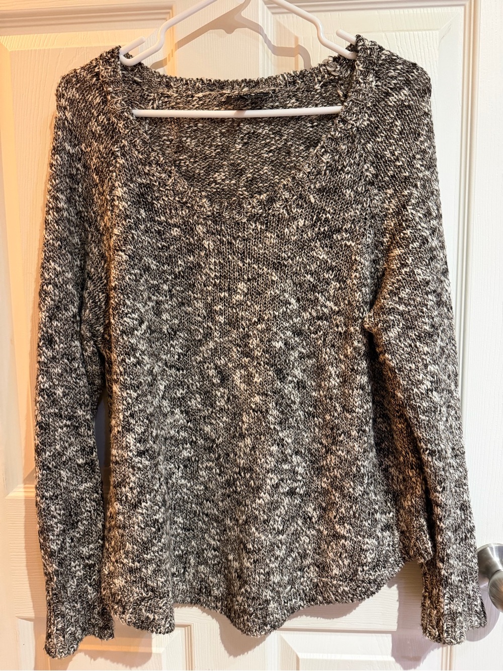 Eileen Fisher Cozy Marled Black & White Scoop-Neck Sweater